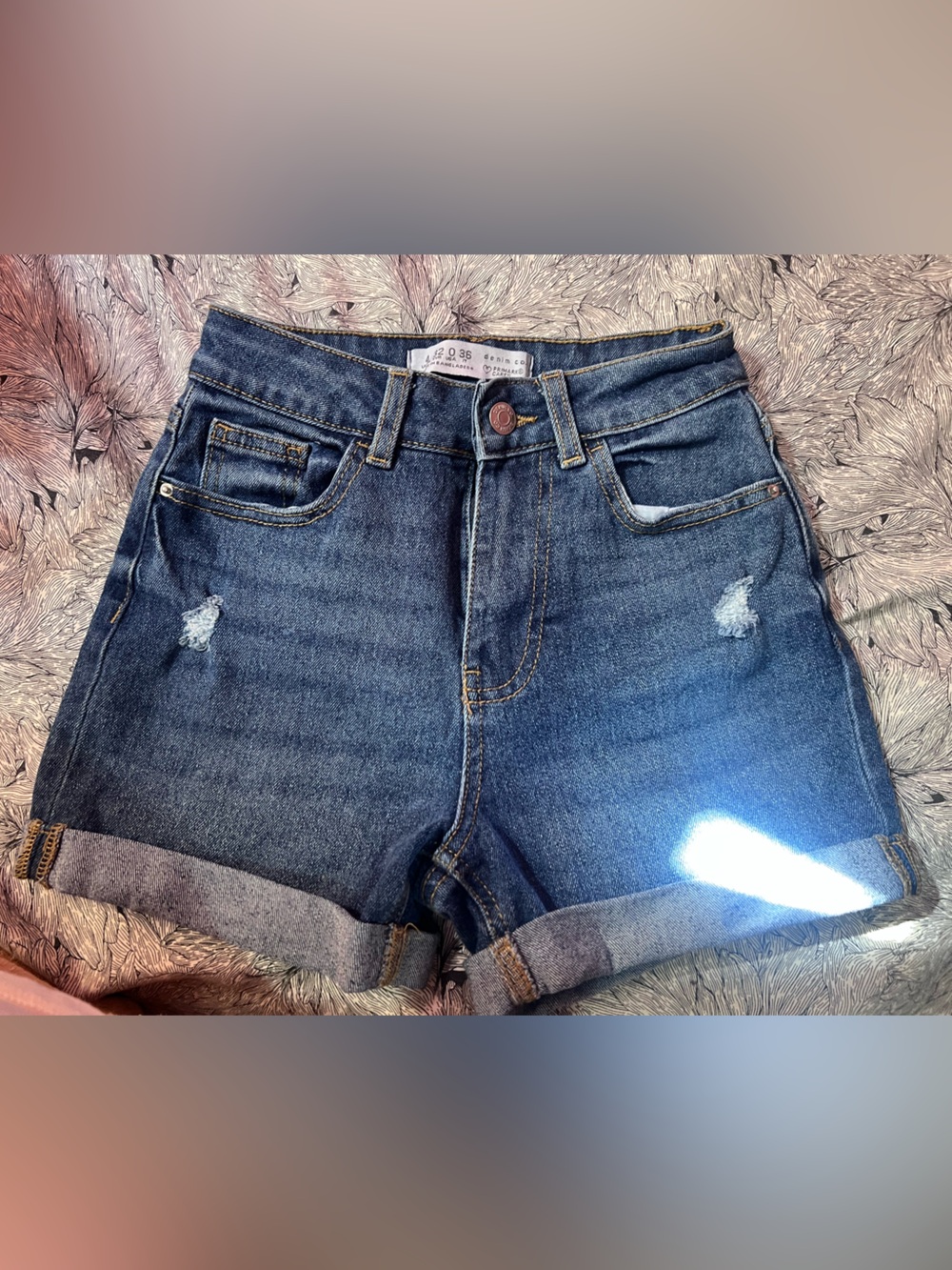 Primark Dark Blue Rolled Hem Distressed Denim Shorts